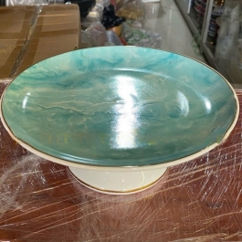 Đĩa Sứ Thờ Họa Tiết Đá Hoa Cương cao 7.5cm ngang 17.5cm – Màu Xanh