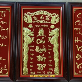 Cửu Huyền Thất tổ dát vàng 24 K – Khung gỗ cao 81cm chữ việt - Không đèn
