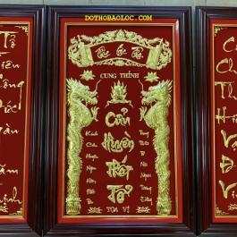 Cửu Huyền Thất tổ dát vàng 24 K – Khung gỗ cao 81cm chữ việt - Không đèn