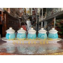 Chum Nước, Áng Nước Sứ Hoạ Tiết Đá Hoa Cương Có Nắp 5 Ly - Màu Xanh