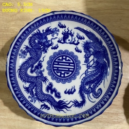 Đĩa sứ thờ họa tiết long phụng bằng gốm Bát Tràng – Đường kính: 20,5cm