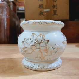 Lư hương bạch ngọc sứ trắng hoa sen cao 11cm đường kính 15cm