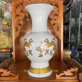 Bình bông sứ Trắng Rồng cao cấp cao 31.5cm