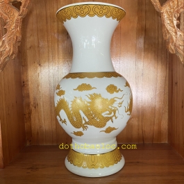 Bình bông sứ Trắng Rồng cao cấp - Cao 22.5cm Ngang 10cm 
