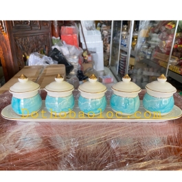 Chum Nước, Áng Nước Sứ Hoạ Tiết Đá Hoa Cương Có Nắp 5 Ly - Màu Xanh