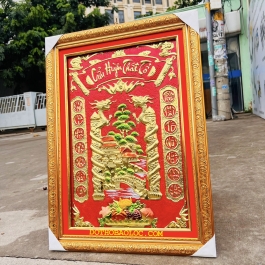 [67x50] Cửu huyền thất tổ bằng đồng cao 67cm x ngang 50cm- Mặt kính ( Mâm ngũ quả)