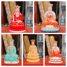 Tượng Địa Tạng Vương Bồ Tát ngồi trên đài sen bằng đá cao cấp – Nhiều màu cao 31cm