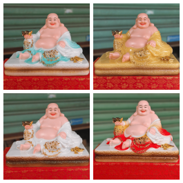 Tượng Di Lặc cầm thỏi vàng bằng đá nhập khẩu cao câp ngang 30cm