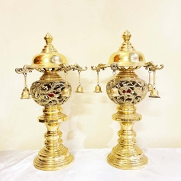 Đèn Thờ Cúng Gia Tiên Ngũ Chuông Bằng Đồng Vĩnh Tiến - Cao 42cm