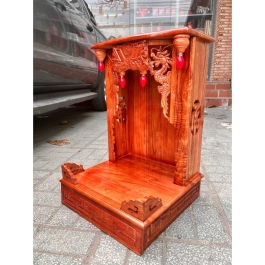 Bàn thờ Thần Tài Thổ Địa gỗ xoan đào 100% ngang 42cm x cao 60cm – Bàn thờ mẫu mới - Màu Đỏ
