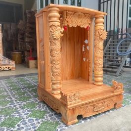 Bàn thờ thần tài ông địa gỗ xoan đào ngang 60cm x cao 87cm quỳ trụ - Màu VÀNG