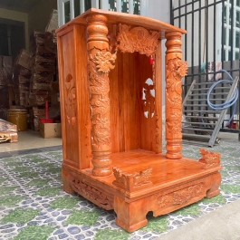 Bàn thờ thần tài ông địa gỗ xoan đào ngang 60cm x cao 87cm quỳ trụ - Đỏ