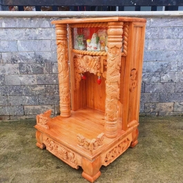 Bàn thờ thần tài thổ địa gỗ xoan đào quỳ trụ hộp điện tử ngang 48cm x cao 88cm - màu Vàng nhạt