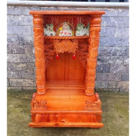 Bàn thờ thần tài thổ địa gỗ xoan đào quỳ trụ hộp điện tử ngang 48cm x cao 81cm - màu Đỏ