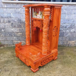 Bàn thờ thần tài thổ địa gỗ xoan đào quỳ trụ hộp điện tử ngang 48cm x cao 81cm - màu Đỏ