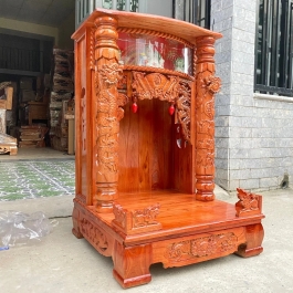 Bàn thờ thần tài thổ địa gỗ xoan đào quỳ trụ hộp đèn ngang 56cm x cao 88cm  - Đỏ