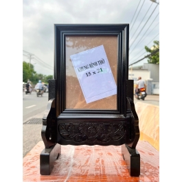 Khung ảnh thờ gia tiên gỗ tràm bông vàng để ảnh 15 x 21cm- màu đen, CÓ CHÂN