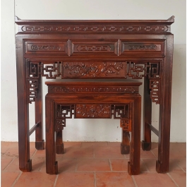 Bàn thờ gia tiên gỗ muồng mẹ bồng con cao 1m27