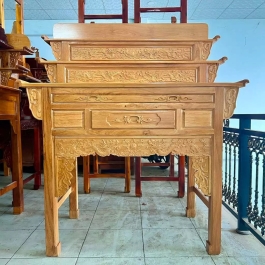 Bàn thờ gia tiên gỗ gõ đỏ 3 tầng ngang 1m07