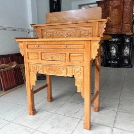 Bàn thờ gia tiên hai tầng gỗ gõ đỏ ngang 1.47m