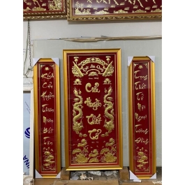 Cửu Huyền Thất Tổ Dát Vàng Bằng Đồng Khung Gỗ (Sơn Vàng, Đen) Cao 1m40 - Có đèn