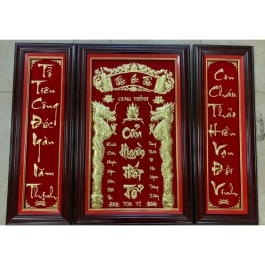 Cửu Huyền Thất tổ chữ hán dát vàng 24 K – Khung gỗ cao 81cm  - không đèn