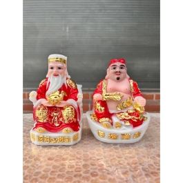 [8inch] Tượng Thần Tài Thổ Địa Bằng Đá Việt Nam Cao 20cm - Màu Đỏ