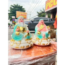 Tượng Thần Tài Thổ Địa Chiêu Tài Lộc Đá Việt Nam Cao 17cm - Màu Xanh Ngọc