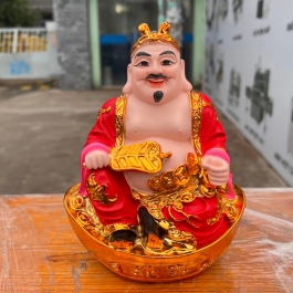 [6inch] Tượng Thần tài Thổ Địa sơn đỏ cao 16.5cm