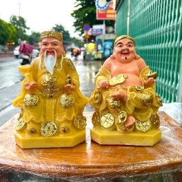 [7inch] Tượng Thần tài Thổ Địa đá Việt Nam Cao 19cm đế vuông ( Màu Vàng)