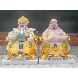 [8inch] Tượng Thần Tài Thổ Địa Đá Nhập Khẩu Cao Cấp Cao 20cm (Mẫu Phú Quý) - Vàng Gấm