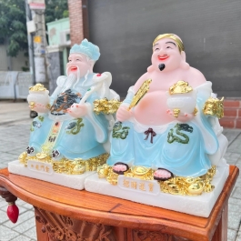 [10inch] Tượng Thần Tài Thổ Địa Đá Nhập Khẩu Cao Cấp Cao 26cm – Xanh gấm (Mẫu Phú Quý)