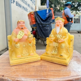 [12inch] Tượng Thần tài Thổ Địa ngồi ghế đá nhập khẩu mẫu mới nhất cao 30cm –Vàng