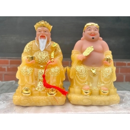 [10inch] Tượng Thần tài Thổ Địa bằng đá nhập khẩu cao cấp cao 25cm – Màu vàng thạch anh