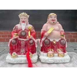 [8inch] Tượng Thần tài Thổ Địa áo gấm bằng đá nhập khẩu cao cấp cao 22cm – Màu đỏ