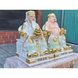 [12inch] Cặp Tượng Thần Tài Thổ Địa Áo Gấm Đá Nhập Khẩu Cao cấp 12inch - xanh lá