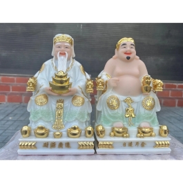 [12inch] Cặp Tượng Thần Tài Thổ Địa Áo Gấm Đá Nhập Khẩu Cao cấp 12inch - xanh lá