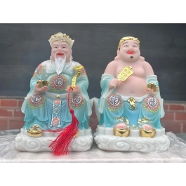 [10inch] Tượng Thần tài Thổ Địa áo gấm bằng đá nhập khẩu cao cấp cao 25cm – Màu xanh