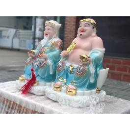 [10inch] Tượng Thần tài Thổ Địa áo gấm bằng đá nhập khẩu cao cấp cao 25cm – Màu xanh