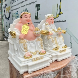 [ 8inch] Tượng Thần tài Thổ Địa ngồi ghế đá nhập khẩu mẫu mới nhất cao 20cm – Trắng