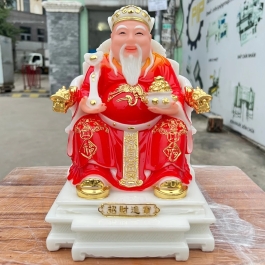 [12inch] Tượng Thần tài Thổ Địa ngồi ghế đá nhập khẩu mẫu mới nhất cao 30cm – Đỏ