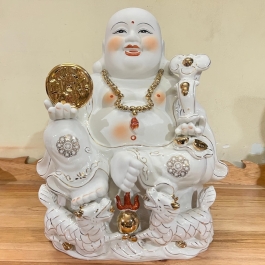 [14inch] Tượng phật di lạc cầm đồng tiền bằng sứ cao cấp cao 35cm