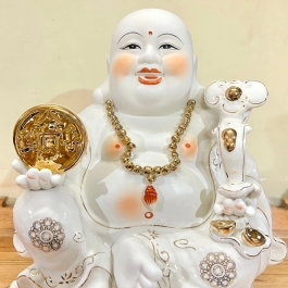 [14inch] Tượng phật di lạc cầm đồng tiền bằng sứ cao cấp cao 35cm