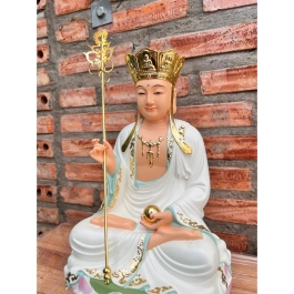 [12inch] Tượng Địa Tạng Vương Bồ Tát Ngồi Đài Sen Hàng Cao Cấp Cao 30cm - Màu Trắng