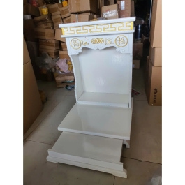 Bàn thờ Thần Tài Ông Địa gỗ Sồi sơn trắng thếp vàng chữ Tài Lộc ngang 42cm x cao 65cm