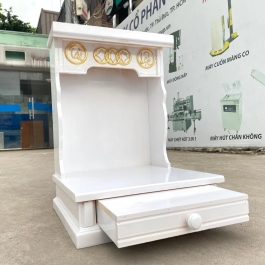 Bàn thờ Thần Tài Ông Địa gỗ Sồi sơn trắng thếp vàng chữ Tài Lộc ngang 42cm x Cao 62cm