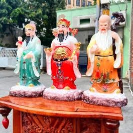 Tượng Phúc Lộc Thọ Áo Gấm Bằng Đá Nhập Khẩu Cao 30cm ( Bộ Tam Đa)