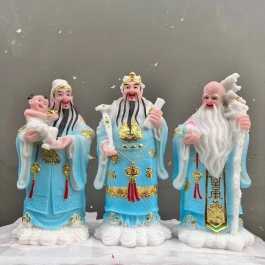 Tượng Phúc Lộc Thọ bằng đá Việt Nam cầu bình an tài lộc cao 36cm ( Bộ Tam Đa) - màu xanh