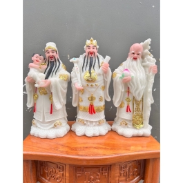 Tượng Phúc Lộc Thọ bằng đá Việt Nam cầu bình an tài lộc cao 36cm màu trắng ( Bộ Tam Đa)