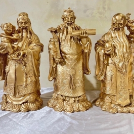 Tượng Phúc Lộc Thọ bằng bột đá màu đồng cầu bình an tài lộc cao 35cm